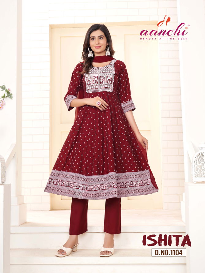 Ishita By Aanchi Roman Designer Anarkali Kurti With Bottom Dupatta Suppliers In Mumbai
